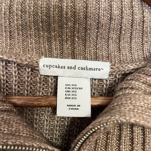 Cupcakes & Cashmere Women's NWT Tan Ribbed Notch Zip Collar Sweater Dress XS - Picture 3 of 9